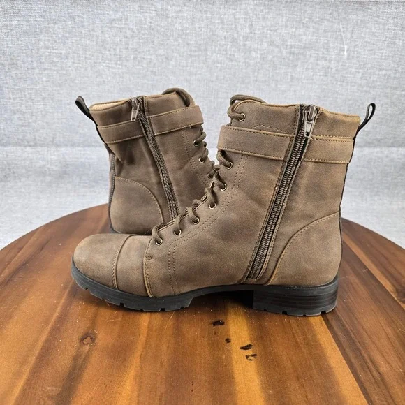 Women's Brown Lace-Up Buckle Accent Ankle Combat Liverpool‎  Boots 8.5W Wide - Picture 8 of 14